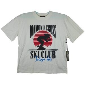 Diamond Cross Ranch Shirt Large Jackson Hole Ski Club Shredding Hills White NWT